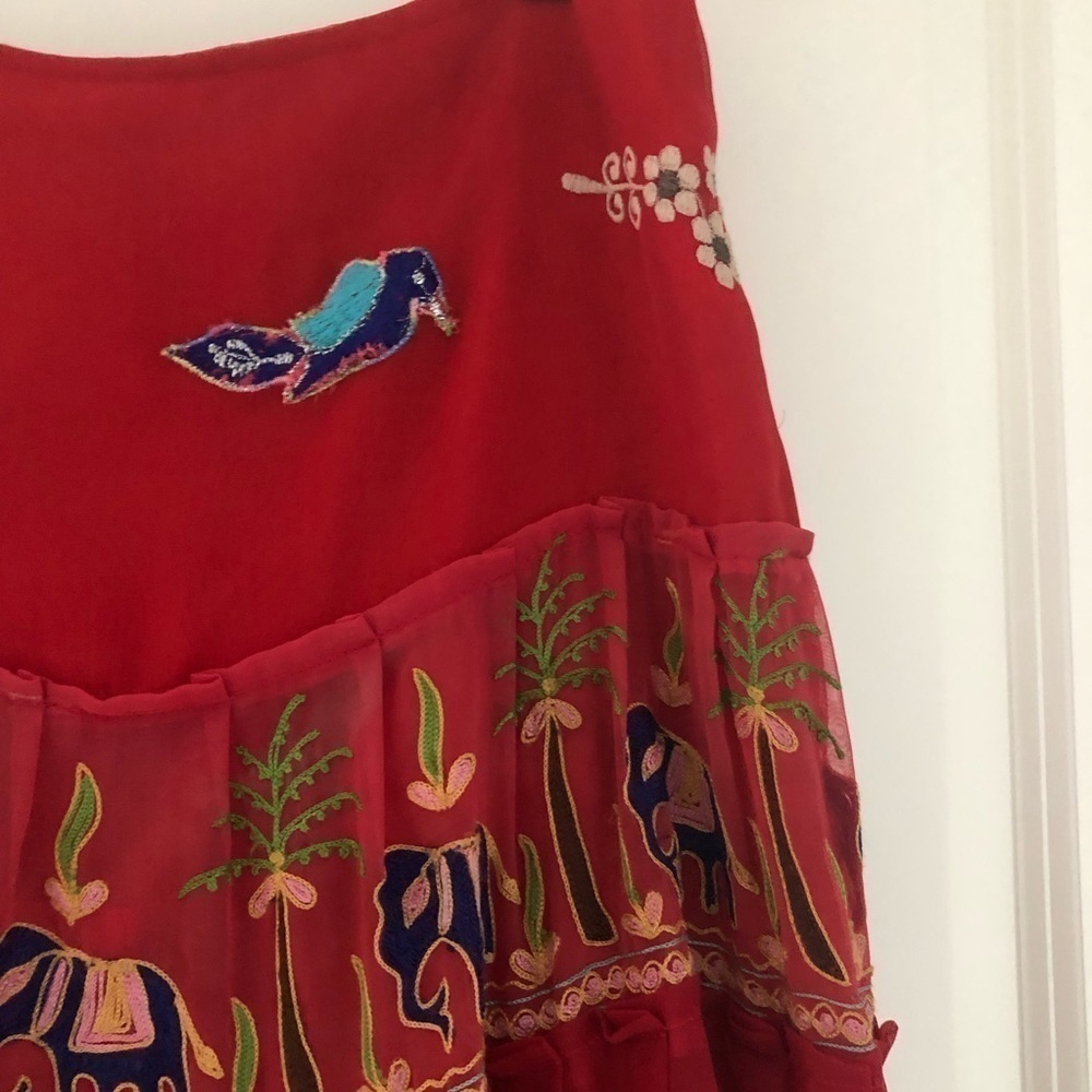 Juliet Dunn London Boho Embroidered Elephant Bird Tiered Midi Skirt Large - Picture 4 of 8
